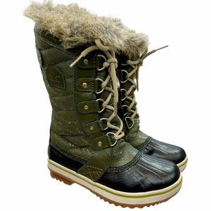 Sorel Kids Olive Green and Black Faux-Fur Winter Boots